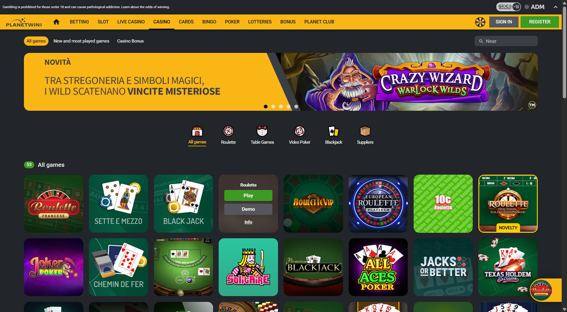 10. Planetwin365- Scelta affidabile del casinò HiPay