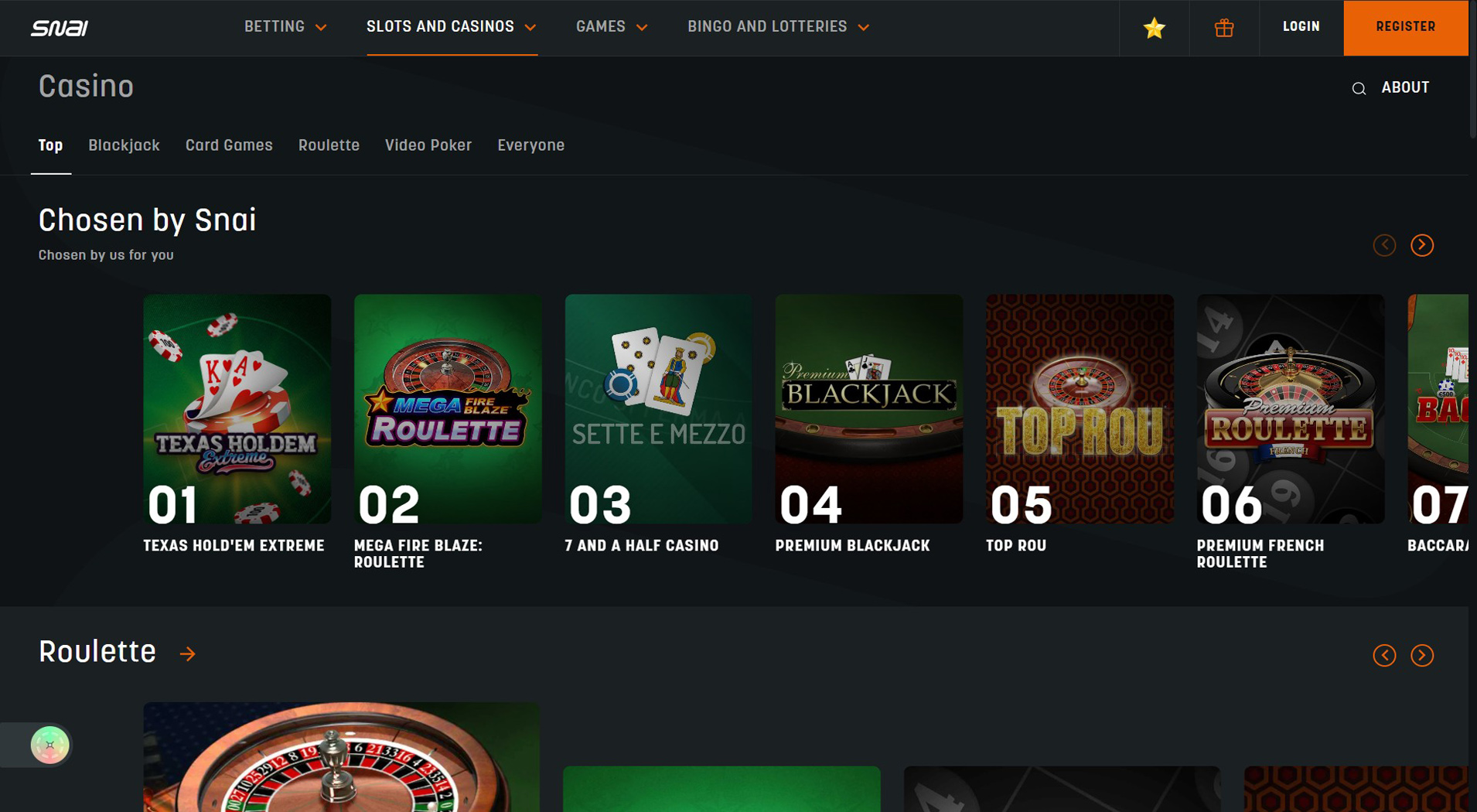 4. SNAI- Opzione casinò HiPay affidabile